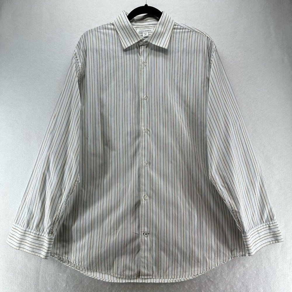 Banana Republic Shirt Mens XL 17-17.5 Striped Button Up Long Sleeve Cotton White